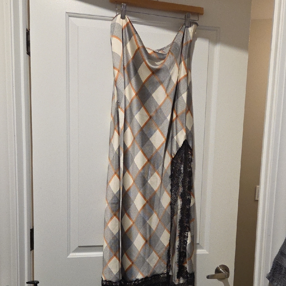 Forever 21 Orange and Gray Plaid A-Line Skirt